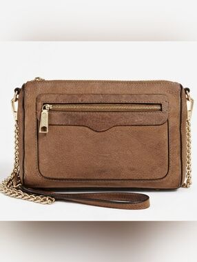 REBECCA MINKOFF Brown LEATHER Crossbody AVERY Gold Chain Strap Women's PURSE Bag